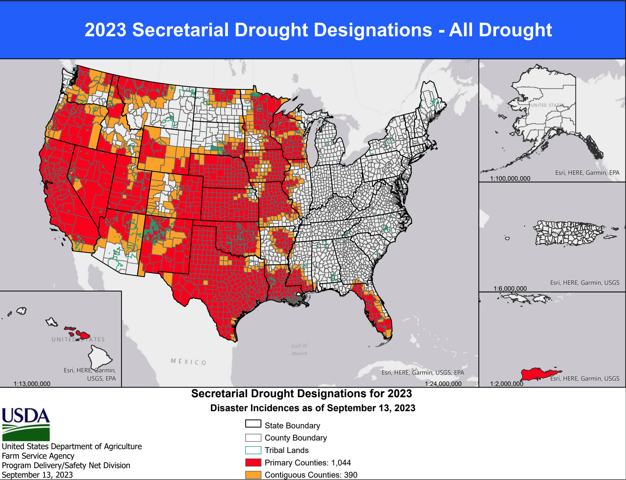 Drought-2023 Map of 2023 secretarial disaster designations