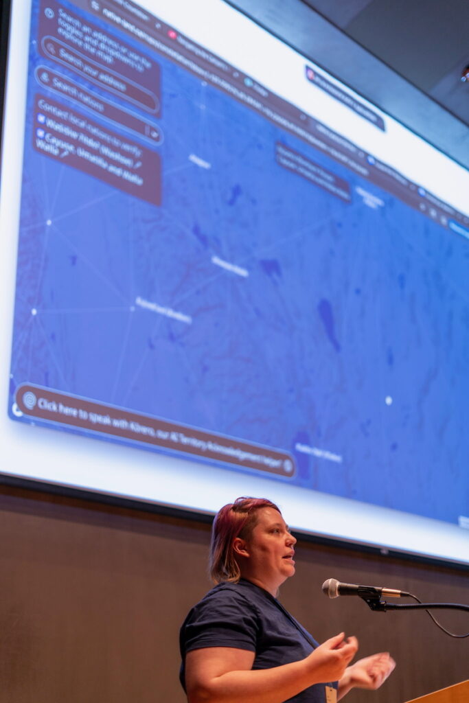 Ileah Kirchoff of Native Resilience/DRI presents educational resources during the Storytelling for Resilience session.